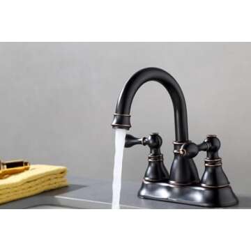 Derengge 2 Handle Oil Rubbed Bronze Bathroom Sink Faucet with Overflow Pop up Drain, 3 Hole Faucet Faucet,360° Swivel Spout 4 Inch Centerset Lavatory Faucet,F-4501-NB
