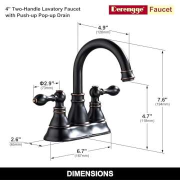 Derengge 2 Handle Oil Rubbed Bronze Bathroom Sink Faucet with Overflow Pop up Drain, 3 Hole Faucet Faucet,360° Swivel Spout 4 Inch Centerset Lavatory Faucet,F-4501-NB