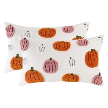 Tosleo Pink Halloween Throw Pillow Covers 12x20 inch Set of 2 Fall Decor Pillowcases Halloween 3D Or...