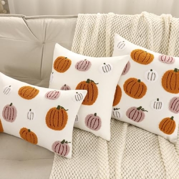Tosleo Pink Halloween Throw Pillow Covers 12x20 inch Set of 2 Fall Decor Pillowcases Halloween 3D Orange Pumpkins Embroidered Pillow Cases Thanksgiving Home Party Cushion Covers