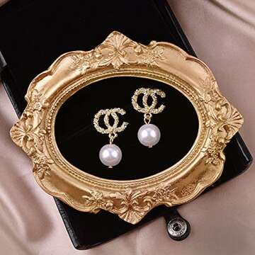 Mabstr Pearl Stud Earring For Women 18k Gold Plated CZ Drop Earrings Jewelry Gifts For Women