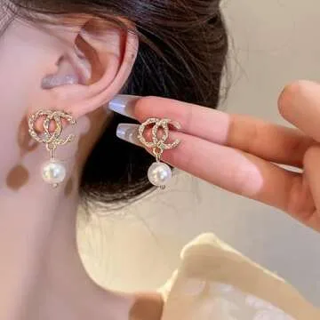 Mabstr Pearl Stud Earring For Women 18k Gold Plated CZ Drop Earrings Jewelry Gifts For Women