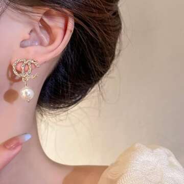 Mabstr Pearl Stud Earring For Women 18k Gold Plated CZ Drop Earrings Jewelry Gifts For Women