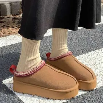 Women's Platform Slippers for Women Mini Boot Fleece Lined Sneakers for House Slippers Anti-Slip Boot For Outdoor