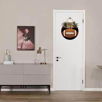 Houseuse Tis The Season Sign for Front Door Football Soccer Wood Sign Hanging Porch Decor, Wreath Sign Porch Decoration for Fall Christmas Easter Valentines Thanksgiving Soccer Round 12"