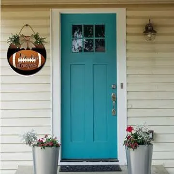 Houseuse Tis The Season Sign for Front Door Football Soccer Wood Sign Hanging Porch Decor, Wreath Sign Porch Decoration for Fall Christmas Easter Valentines Thanksgiving Soccer Round 12"