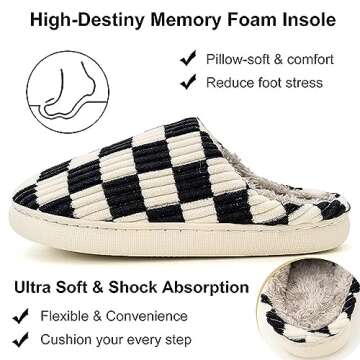 Mukinrch House Slippers for Women Men, Plush House Shoes Memory Foam Checkered Slippers Womens Casual Fuzzy Bedroom Indoor Outdoor Plaid Shoes with Fur Lining