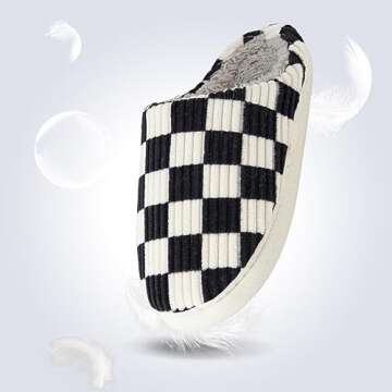 Mukinrch House Slippers for Women Men, Plush House Shoes Memory Foam Checkered Slippers Womens Casual Fuzzy Bedroom Indoor Outdoor Plaid Shoes with Fur Lining