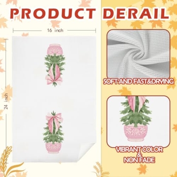 SPBL&L Chinoiserie Christmas Kitchen Towels, Pink Bow Coquette Christmas Tree Dish Towels for Kitchen Bathroom, Pink Christmas Hand Towels for Bathroom Kitchen, Grandmillennial Decor, 16x24 Inches