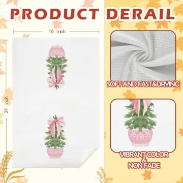 SPBL&L Chinoiserie Christmas Kitchen Towels, Pink Bow Coquette Christmas Tree Dish Towels for Kitchen Bathroom, Pink Christmas Hand Towels for Bathroom Kitchen, Grandmillennial Decor, 16x24 Inches