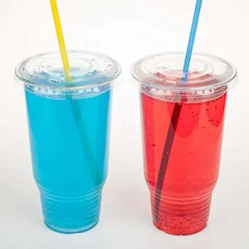 Golden Apple Cup series, 32oz Clear Plastic cups with Flid lids with X hole 25sets