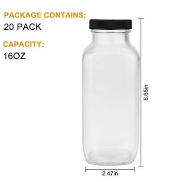 Encheng Vintage Water Bottles,Glass Drinking Bottles 16oz,Square Beverage 500ml With Lids For Kombuc...