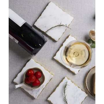 Stylish White Marble Coasters with Gold Foiling Set