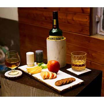 Stylish White Marble Coasters with Gold Foiling Set