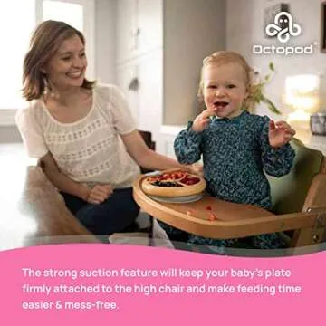 Abiie Octopod Bamboo Dish - Kids Plates for 4 months and up, 3-Compartment Baby Plates with Suction, Triangle Bamboo Baby Plate, Mess-Free Toddler Suction Plates, Baby Feeding Supplies, 8.3x1.9x7.7 in