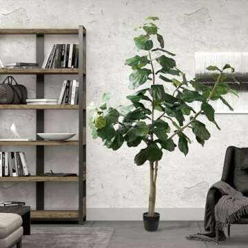 Vickerman 8ft Artificial Potted Fiddle Tree - 114 Large Fiddle Leaves - Green Silk - Artificial Indoor Fiddle Plant - Single Stem - Home Office Decor - Living Room Decor