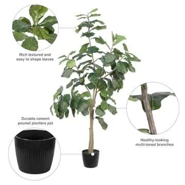 Vickerman 8ft Artificial Potted Fiddle Tree - 114 Large Fiddle Leaves - Green Silk - Artificial Indoor Fiddle Plant - Single Stem - Home Office Decor - Living Room Decor