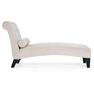 BELLEZE Modern Chaise Lounge Chair Indoor, Leisure Chaise Lounge Sofa Upholstered Couch, Button Tufted Back Seat with Matching Accent Pillow, and Hardwood Legs - Beige