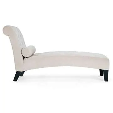 BELLEZE Modern Chaise Lounge Chair Indoor, Leisure Chaise Lounge Sofa Upholstered Couch, Button Tufted Back Seat with Matching Accent Pillow, and Hardwood Legs - Beige