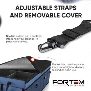 FORTEM Car Trunk Organizer, Collapsible Multi Compartment SUV Organizer, Foldable Storage for Car Accessories for Women Men, 600D Oxford, Non Slip Bottom, Securing Straps, Soft Cover (85L)