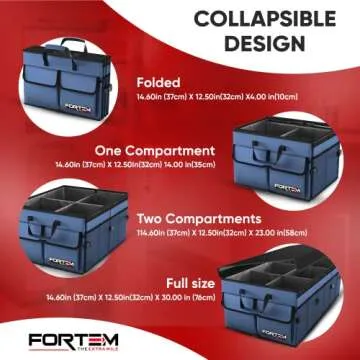 FORTEM Car Trunk Organizer, Collapsible Multi Compartment SUV Organizer, Foldable Storage for Car Accessories for Women Men, 600D Oxford, Non Slip Bottom, Securing Straps, Soft Cover (85L)