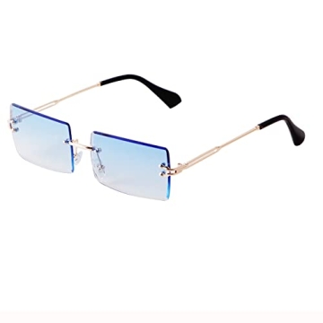 ADE WU Rimless Rectangle Sunglasses - Trendy 90s Style with Sheer Pink & Blue Tints