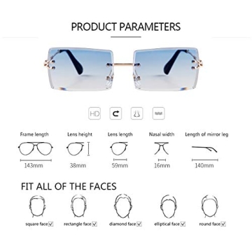 Trendy 90s Rimless Rectangle Sunglasses for All