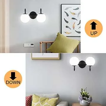ZHUOER Mid Century Modern Vanity Lights for Bathroom, Black Metal Frame and Milk White Frosted Glass Globe, 2 Lights, Wall Sconce, 7.09"L x 7.09"W x 14.17"H