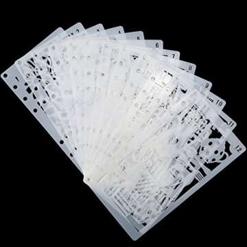 12 Pieces Drawing Loose Leaf Stencils Scale Template Sets Journal Diary Notebook 8-Ring Paper Insert...
