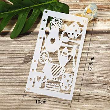 12 Pieces Drawing Loose Leaf Stencils Scale Template Sets Journal Diary Notebook 8-Ring Paper Inserts for Card Painting Projects and Scrapbooking DIY Craft Albums (Style 1)
