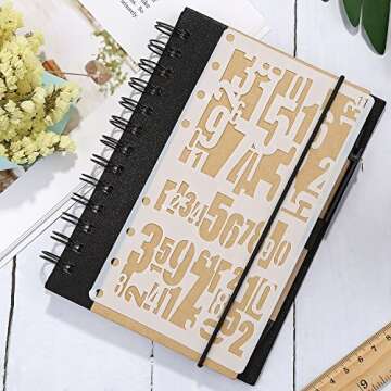 12 Pieces Drawing Loose Leaf Stencils Scale Template Sets Journal Diary Notebook 8-Ring Paper Inserts for Card Painting Projects and Scrapbooking DIY Craft Albums (Style 1)