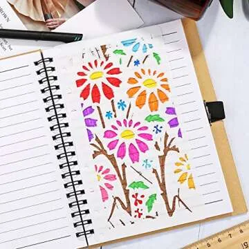 12 Pieces Drawing Loose Leaf Stencils Scale Template Sets Journal Diary Notebook 8-Ring Paper Inserts for Card Painting Projects and Scrapbooking DIY Craft Albums (Style 1)
