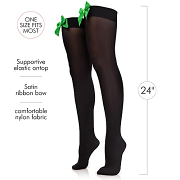 Skeleteen Bow Accent Thigh Highs - Stylish Over the Knee Socks