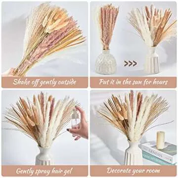 CLUEWR 120Pcs Natural Dried Pampas Grass Bouquet White and Brown Fluffy Pompas Grass Reed Bunny Tails Flowers Arrangements for Wedding Home Window Hotel Boho Decor