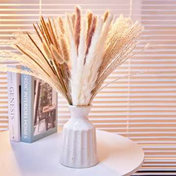 CLUEWR 120Pcs Natural Dried Pampas Grass Bouquet White and Brown Fluffy Pompas Grass Reed Bunny Tails Flowers Arrangements for Wedding Home Window Hotel Boho Decor