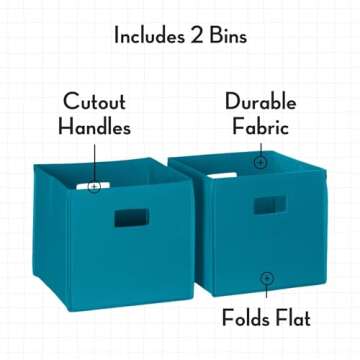 RiverRidge Folding Storage Bins with Handles Turquoise Cube Storage Organizer for Closet, Bedroom & Playroom - Closet Organizers and Storage Set of 2