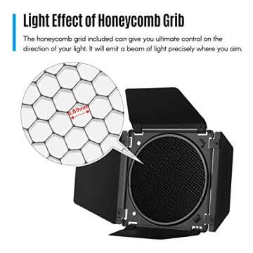 GODOX Barn Door with Honeycomb Grid 4 Color Gel Filters for 7 Inch Standard Reflector Replacement fo...