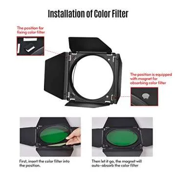 GODOX Barn Door with Honeycomb Grid 4 Color Gel Filters for 7 Inch Standard Reflector Replacement for GODOX SL60W SL150II SK400II Studio Light Portrait Still Life Photography