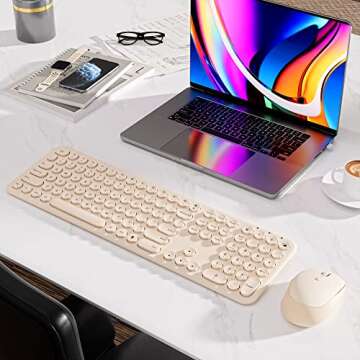 Wireless Retro Keyboard Mouse Combo - Quiet & Stylish