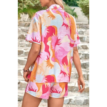 PRETTYGARDEN Women Summer Casual Tracksuit Set Pink Large