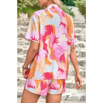 PRETTYGARDEN Women Summer Casual Tracksuit Set Pink Large