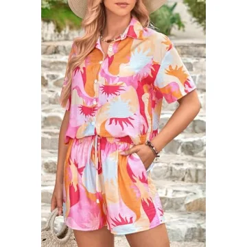 PRETTYGARDEN Women Summer Casual Tracksuit Set Pink Large