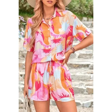 PRETTYGARDEN Women Summer Casual Tracksuit Set Pink Large