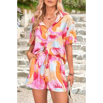 PRETTYGARDEN Women Summer Casual Tracksuit Set Pink Large