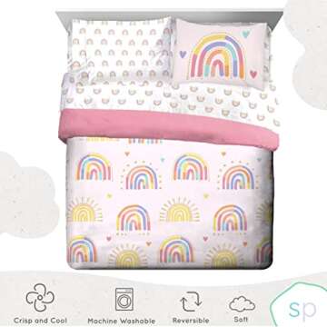 Saturday Park Doodle Rainbow Queen Bed Set - 7 Piece 100% Organic Cotton Bedding - GOTS & Oeko-TEX Certified