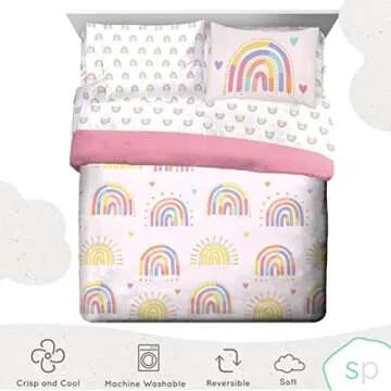 Saturday Park Doodle Rainbow Queen Bed Set - 7 Piece 100% Organic Cotton Bedding - GOTS & Oeko-TEX Certified