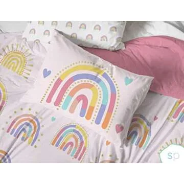 Saturday Park Doodle Rainbow Queen Bed Set - 7 Piece 100% Organic Cotton Bedding - GOTS & Oeko-TEX Certified