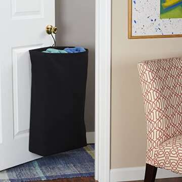 Household Essentials Door Hanging Laundry Bag, Washable Canvas Bag with Loop Handle, Holds Two Loads...