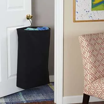 Household Essentials Door Hanging Laundry Bag, Washable Canvas Bag with Loop Handle, Holds Two Loads...