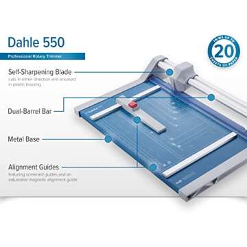 Dahle 550 Professional Rotary Trimmer, 14" Cut Length, 20 Sheet Capacity, Self-Sharpening, Dual Guide Bar, Automatic Clamp, German Engineered Paper Cutter